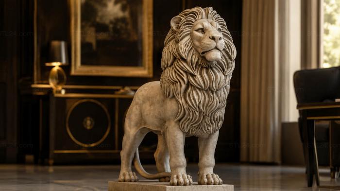 Lion sculpture on a pedestal 3d STL model