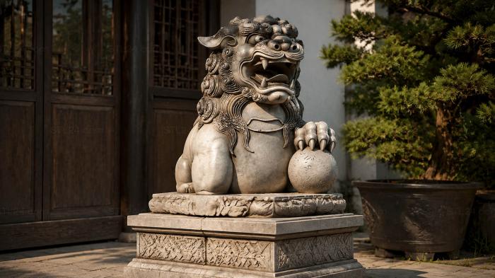 Lion statue with a ball 3d STL model