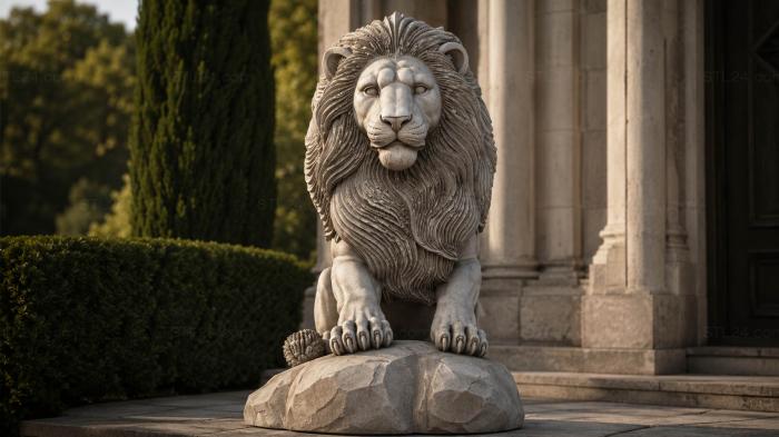 Lions (Lion sculpture on stone, LVI_000989) 3D models for cnc
