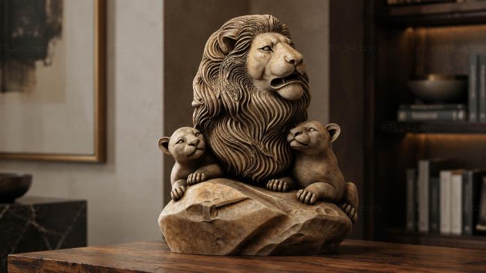 Lion with cubs 3d STL model
