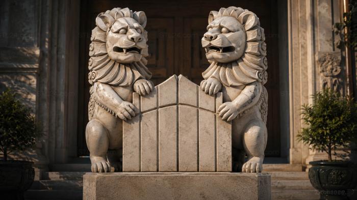 A pair of lions with gates 3d STL model