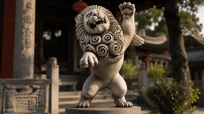 Statuette of a lion with a raised paw 3d STL model