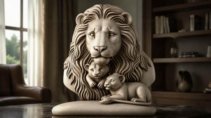 Lion with cubs 3d STL model