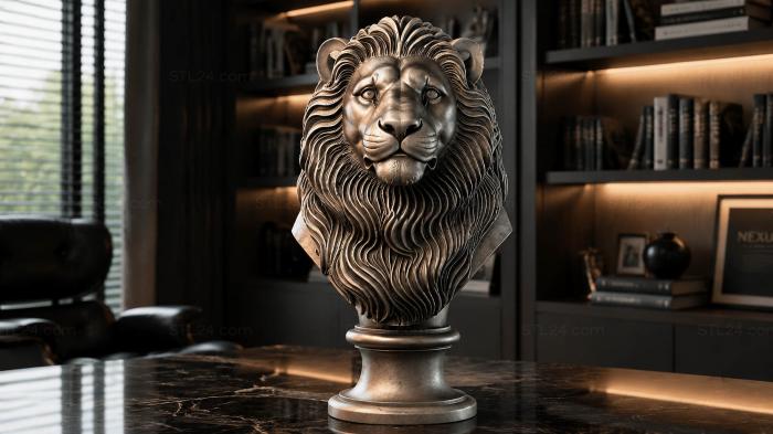 Sculpture of a lions head on a pedestal 3d STL model