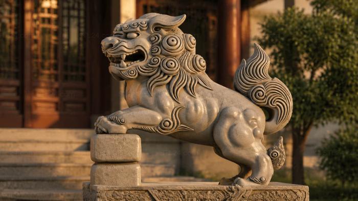 Guardian Lion Sculpture 3d STL model