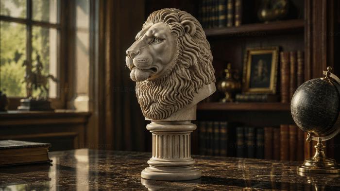 Lion sculpture on a pedestal 3d STL model