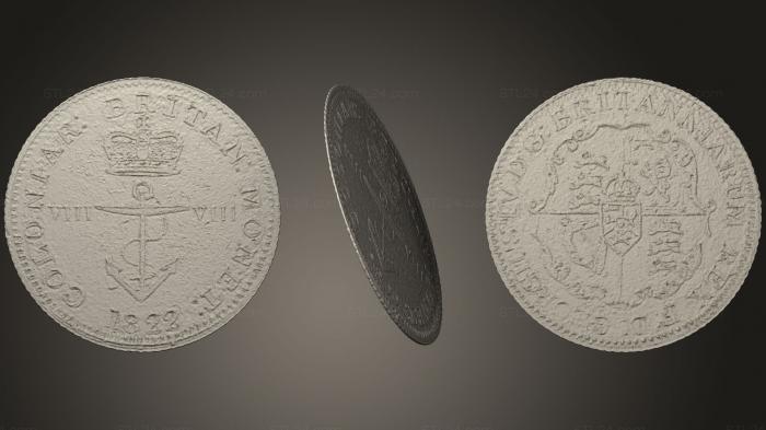 Монеты (Британская Вест-Индия 1822, MN_0017) 3D модель для ЧПУ станка