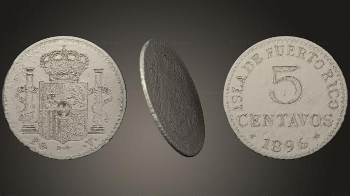 Монеты (Centavos Puerto Rico 1896 2, MN_0019) 3D модель для ЧПУ станка