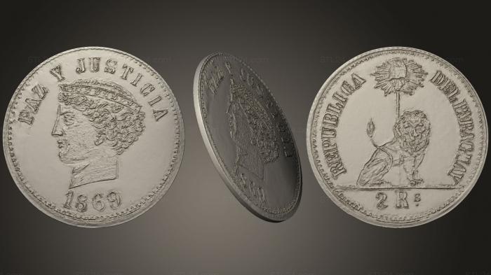 Монеты (Серебряная монета Парагвая 1869 года, MN_0098) 3D модель для ЧПУ станка