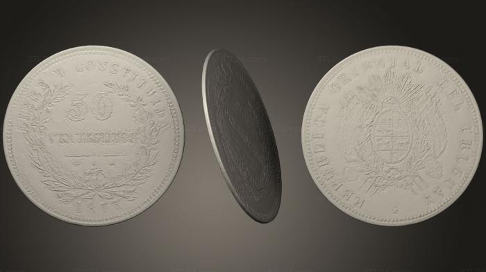 Монеты (Серебряная монета Уругвая 1877 года, MN_0103) 3D модель для ЧПУ станка