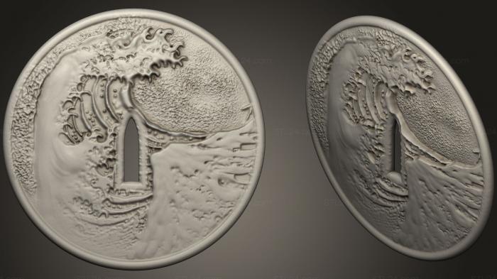 Монеты (Подвеска Tsuba Kanagawa, MN_0115) 3D модель для ЧПУ станка