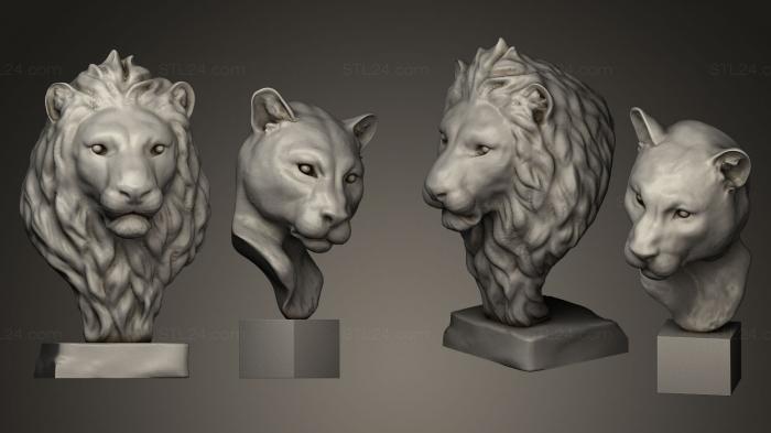 Маски и морды животных (Головы льва и львицы, MSKJ_0030) 3D модель для ЧПУ станка