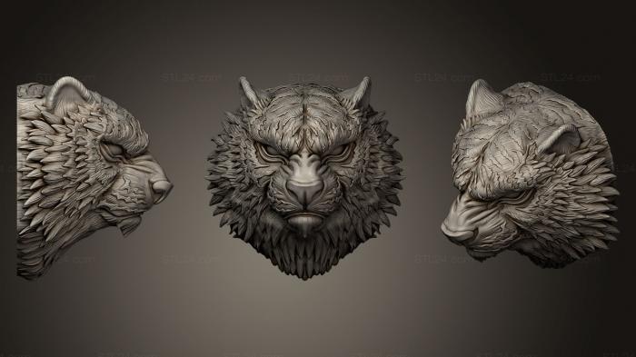 Маски и морды животных (Бюст тигра STL для 3D печати, MSKJ_0140) 3D модель для ЧПУ станка