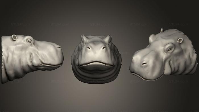 Маски и морды животных (Магнит для холодильника с головой Бегемота, MSKJ_0204) 3D модель для ЧПУ станка