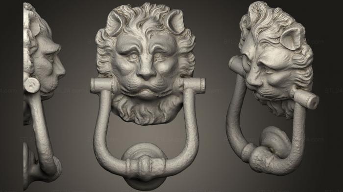 Маски и морды животных (Дверной молоток с львиной головой (Настенная вешалка), MSKJ_0218) 3D модель для ЧПУ станка