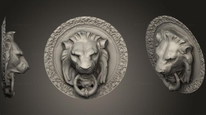 Маски и морды животных (Настенная вешалка с львиной головой (Дверной Лев), MSKJ_0222) 3D модель для ЧПУ станка