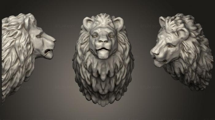 Маски и морды животных (Голова льва с бляхой из гривы, MSKJ_0225) 3D модель для ЧПУ станка