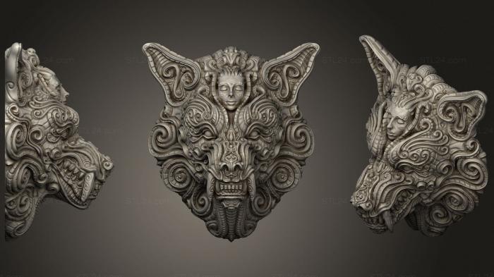Маски и морды животных (Богато Украшенный Волк Зейн Роджерс, MSKJ_0337) 3D модель для ЧПУ станка