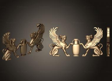 Symmetrycal onlays (Griffins with a jug, NKS_1349) 3D models for cnc