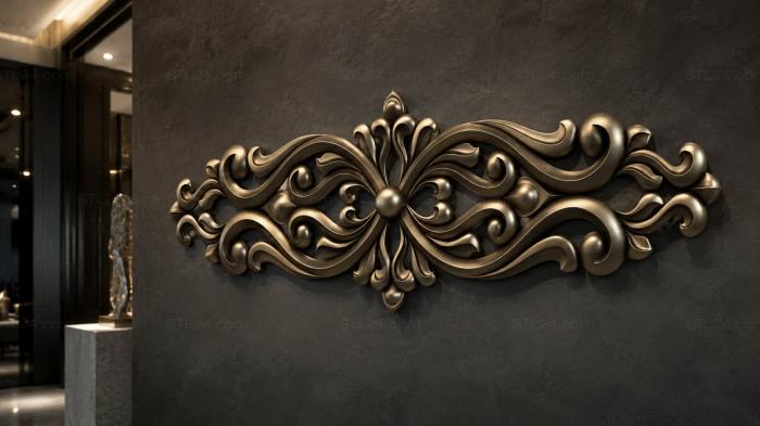 Onlays (Ornamental insert with wave-like swirls and teardrop-shaped accents, NK_0493) 3D models for cnc