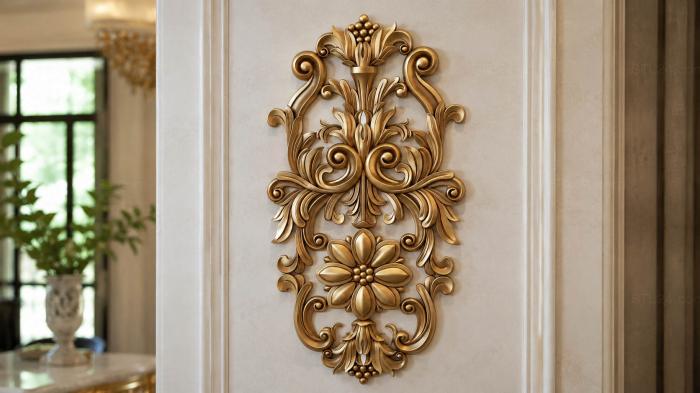 Onlays (Composition with heart-shaped curls and a central flower, NK_0540) 3D models for cnc