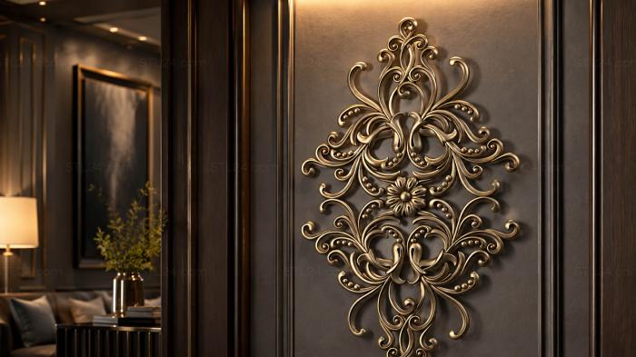 Onlays (Openwork ornament with flower and curls in baroque style, NK_0545) 3D models for cnc