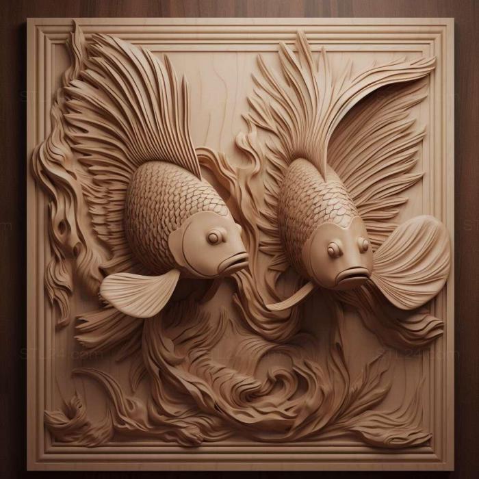 Природа и животные (Двухвостая бойцовая рыба рыба 4, NATURE_1196) 3D модель для ЧПУ станка