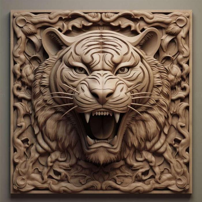 Природа и животные (Свирепый тигр знаменитое животное 3, NATURE_1351) 3D модель для ЧПУ станка