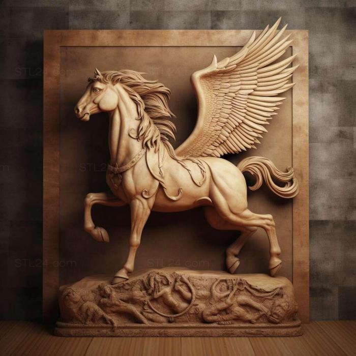 Nature and animals (st pegasus on stand barocue style 3, NATURE_1363) 3D models for cnc