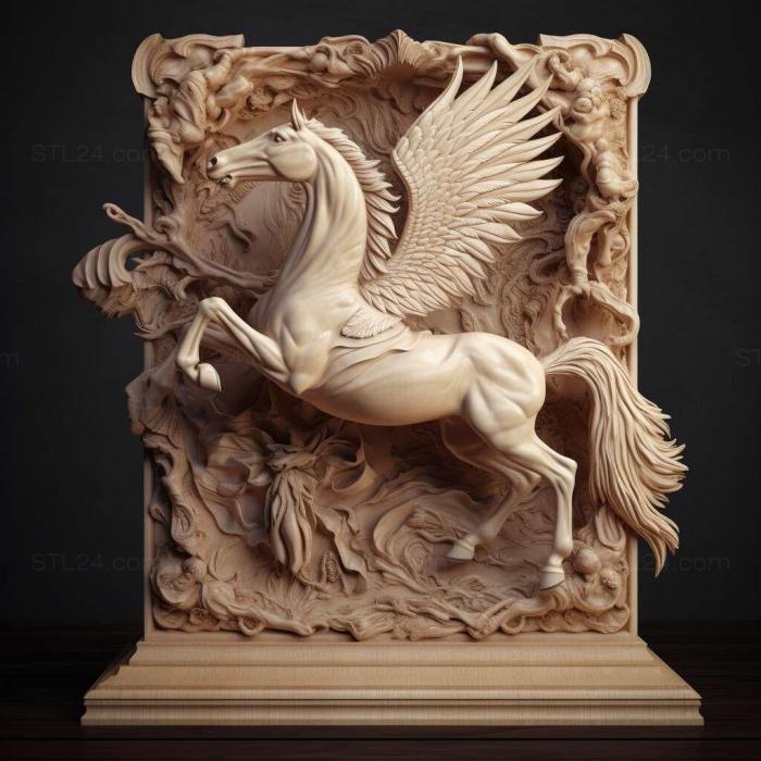 Nature and animals (st pegasus on stand barocue style 4, NATURE_1364) 3D models for cnc