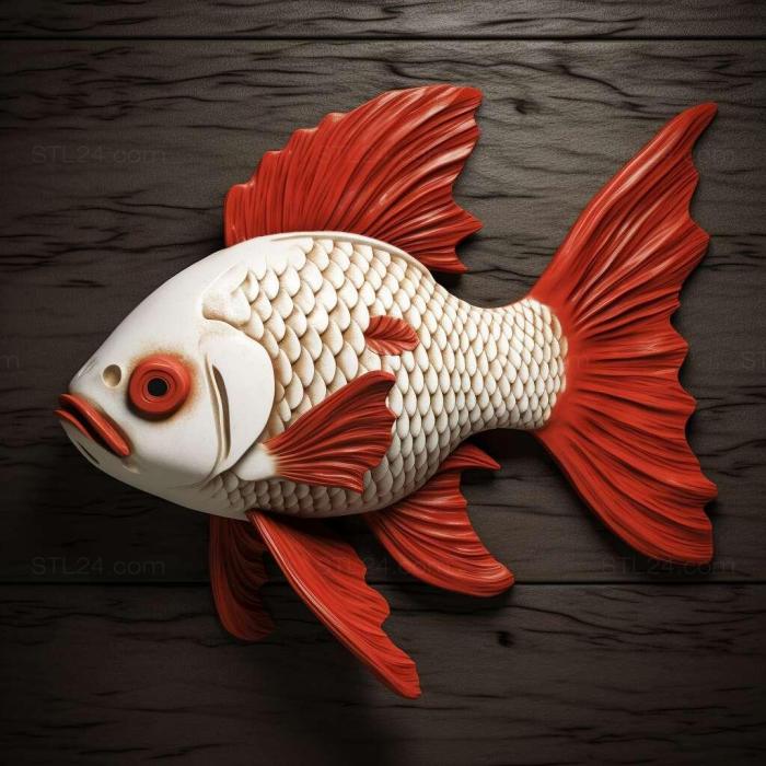 Природа и животные (Красная и белая рыба оранда 1, NATURE_1473) 3D модель для ЧПУ станка