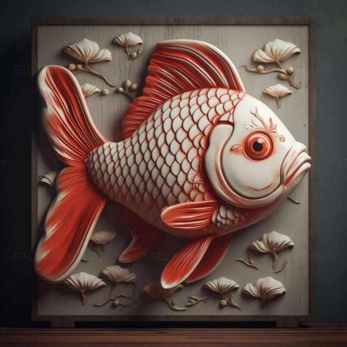 Nature and animals (st Red and white oranda fish 3, NATURE_1475) 3D models for cnc