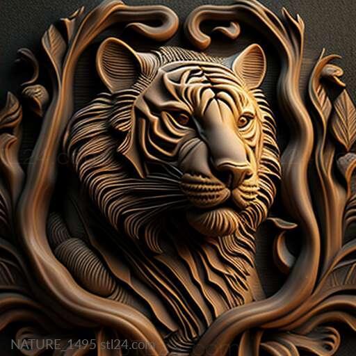 Природа и животные (Тигр святого Амадея знаменитое животное 3, NATURE_1495) 3D модель для ЧПУ станка