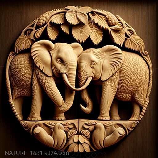 Nature and animals (st Castor and Pollux elephants famous animal 3, NATURE_1631) 3D models for cnc