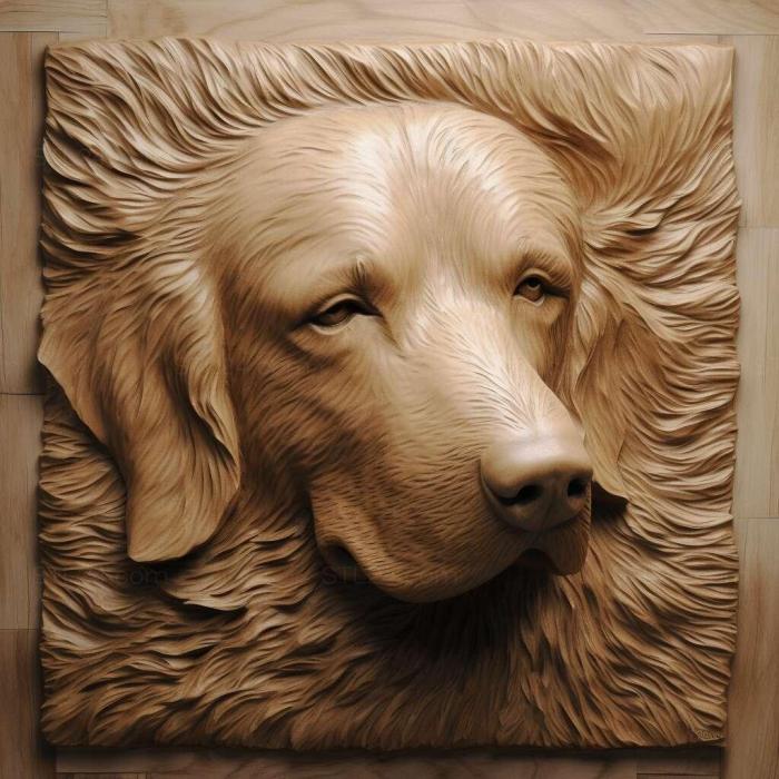Природа и животные (Прямошерстная собака-ретривер 1, NATURE_1741) 3D модель для ЧПУ станка