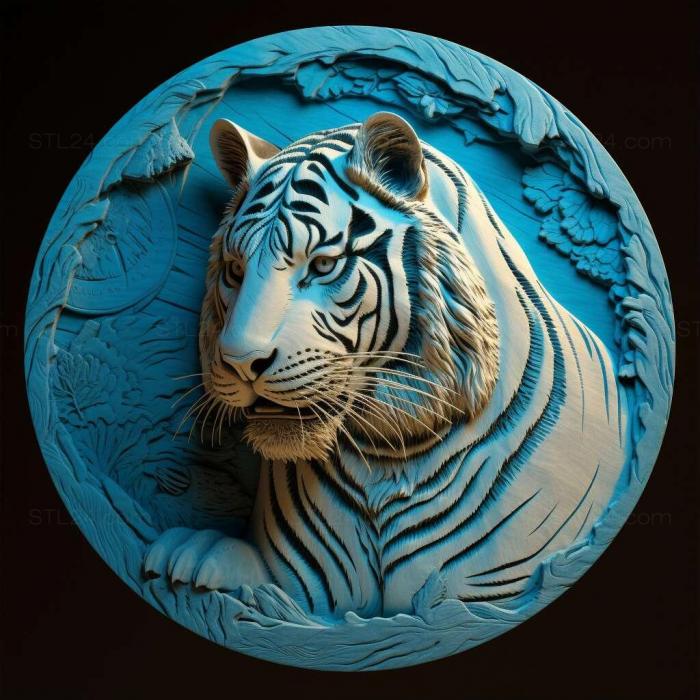 Nature and animals (st tiger on dramatic blue side ighti 1, NATURE_1977) 3D models for cnc
