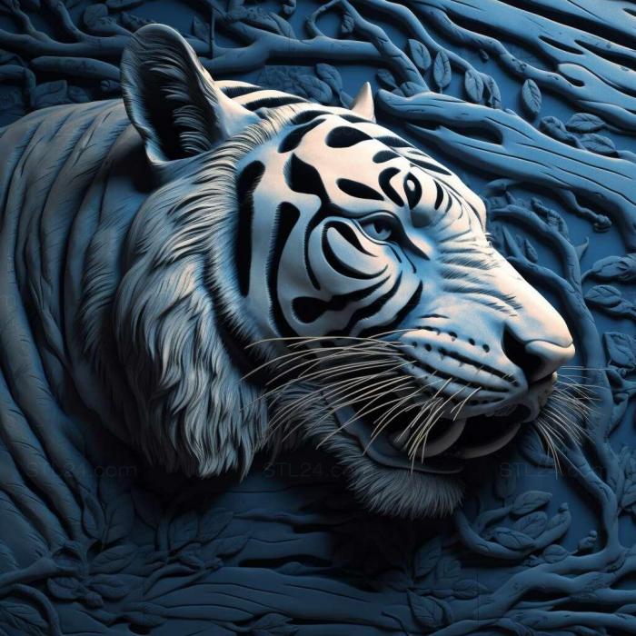 Nature and animals (st tiger on dramatic blue side ighti 2, NATURE_1978) 3D models for cnc