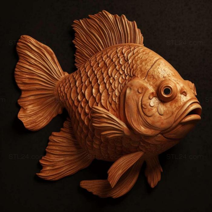 Nature and animals (Curly gilled goldfish fish 1, NATURE_225) 3D models for cnc