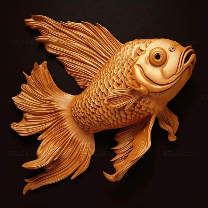 Природа и животные (Золотая рыбка с кудрявыми жабрами рыба 2, NATURE_226) 3D модель для ЧПУ станка