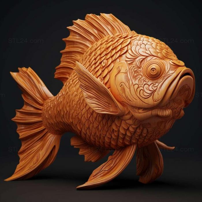Nature and animals (Curly gilled goldfish fish 4, NATURE_228) 3D models for cnc