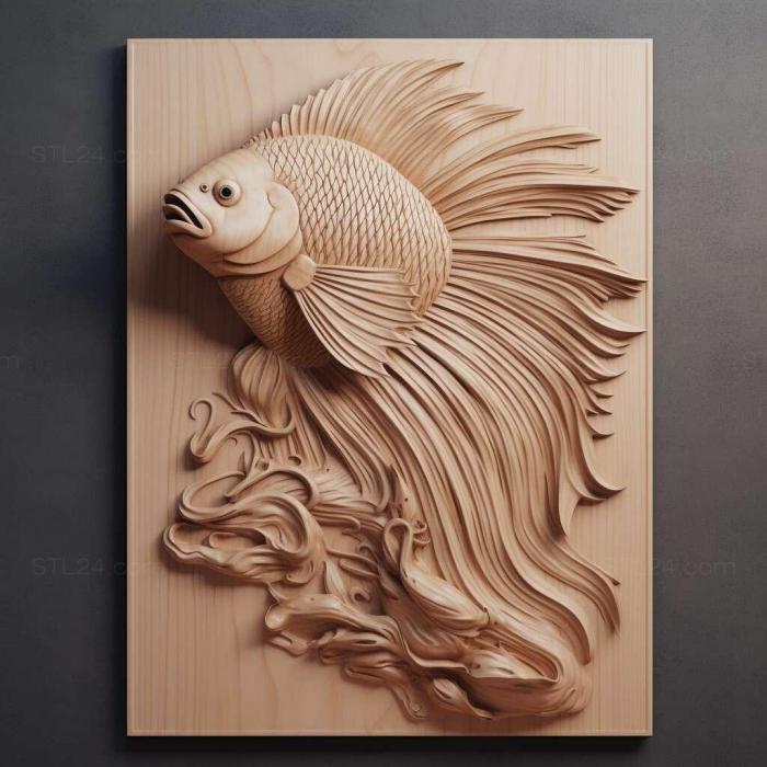 Природа и животные (Кисточехвостая бойцовая рыба рыба 2, NATURE_2326) 3D модель для ЧПУ станка