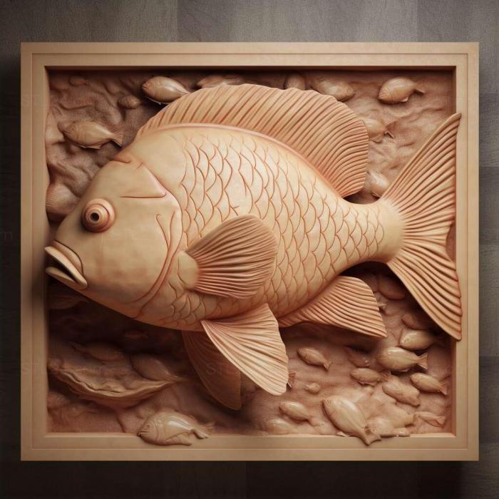 Природа и животные (Рыба-попугай цихлида 3, NATURE_3059) 3D модель для ЧПУ станка