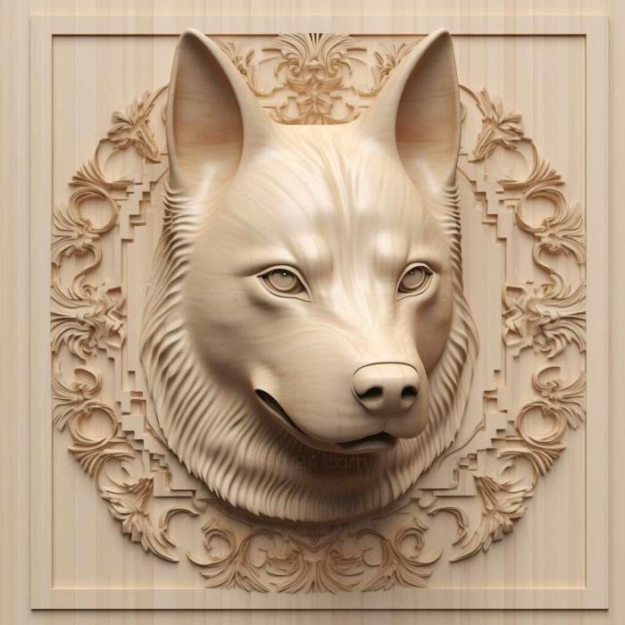 Природа и животные (Русско-европейская собака породы хаски 3, NATURE_3183) 3D модель для ЧПУ станка