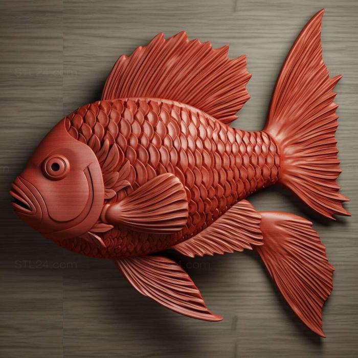 Природа и животные (Красная рыба-попугай рыба 4, NATURE_3208) 3D модель для ЧПУ станка