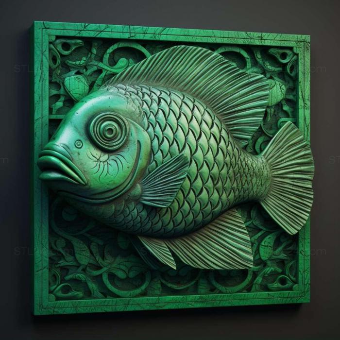 Природа и животные (Зеленая рыба пунтиус 1, NATURE_3289) 3D модель для ЧПУ станка