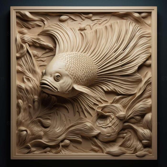 Природа и животные (Вуалехвостая бойцовая рыба fish 1, NATURE_3449) 3D модель для ЧПУ станка