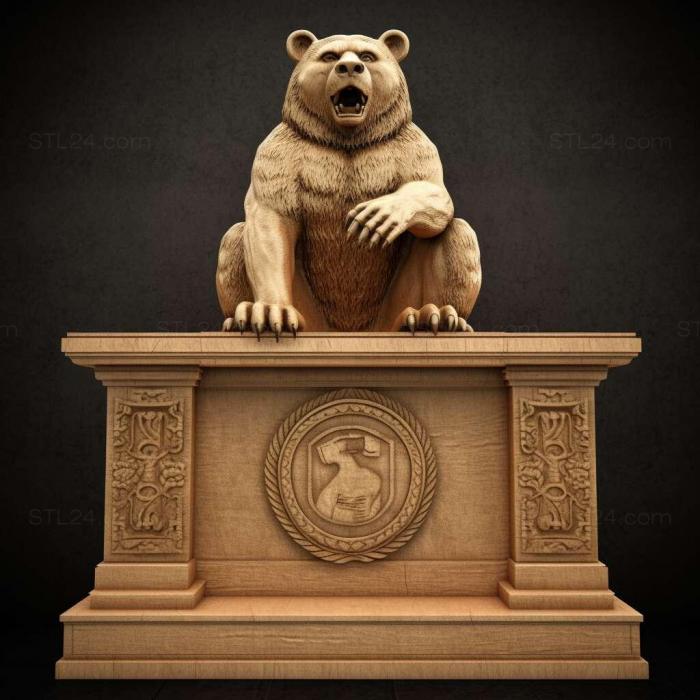 aggressive bear on carved podium 1