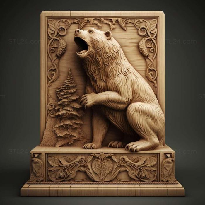 Nature and animals (aggressive bear on carved podium 2, NATURE_3506) 3D models for cnc