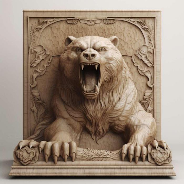 Nature and animals (aggressive bear on carved podium 3, NATURE_3507) 3D models for cnc