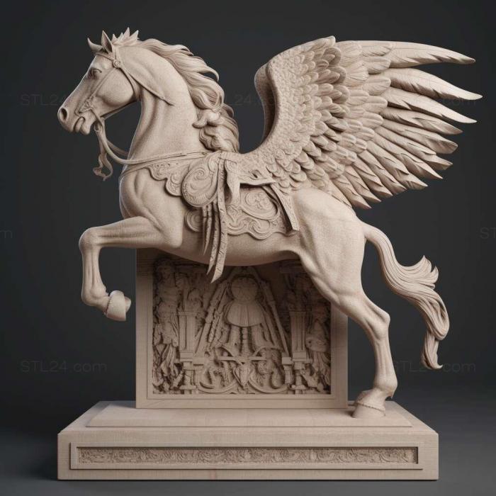 Nature and animals (pegasus carved armour on stand 2, NATURE_4390) 3D models for cnc